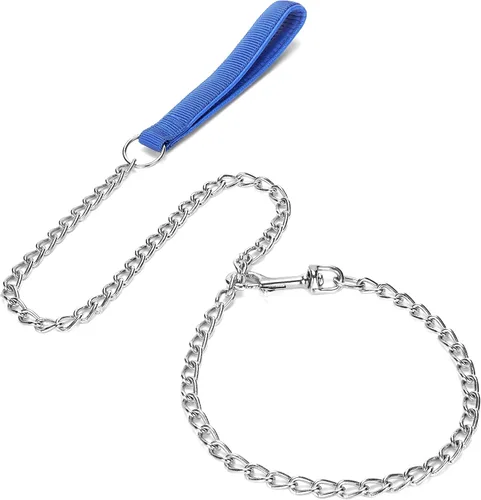 Miniatura 2 de SGODA Cadena de metal resistente para perro, correa para perro a prueba de mordidas con mango suave para mascotas de tamaño grande de más de 50 Azul