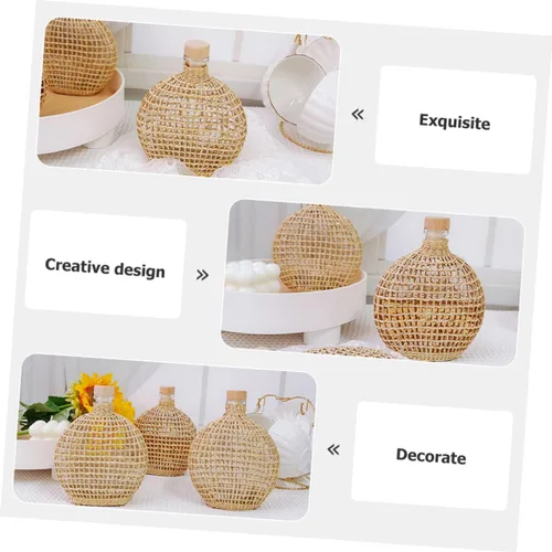 Miniatura 9 de STOBAZA Jarrón de botella de sidra, diseño tejido de ratán, centro de mesa decorativo elegante para mesa