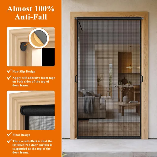 Miniatura 5 de MAGZO - Puerta mosquitera colgante para puertas 24" x 80" (tamaño de cortina 26" x 81"), de fibra de vidrio mejorada con barra de tensión, gancho