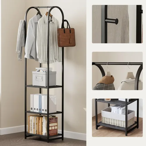 Miniatura 2 de Perchero con 3 estantes y 4 ganchos, soporte de ropa de 71 pulgadas de alto para colgar ropa, barra colgante para dormitorio, pasillo, entrada