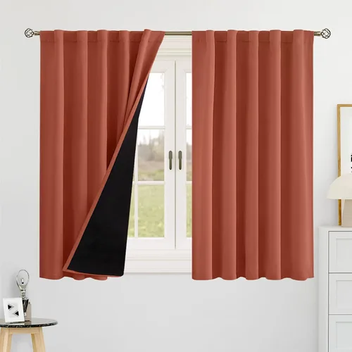 Miniatura 27 de BGment Cortinas 100% opacas beige de 63 pulgadas de largo con forro aislante térmico, bolsillo para varilla y lengüeta trasera de doble capa