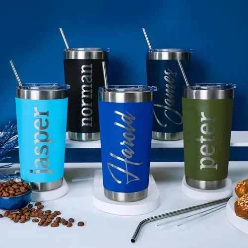 Miniatura 6 de Vasos personalizados, vaso de acero inoxidable de 20 onzas con tapa 13 diseños diferentes Tazas personalizadas de pared doble aisladas para café