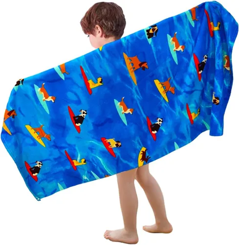 Miniatura 10 de Toalla de playa para niños, manta de rizo de terciopelo, 100% algodón, súper suave, absorbente, 25.5 x 51 pulgadas, para baño, natación, deportes