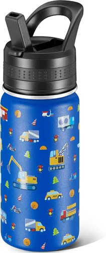 Miniatura 17 de 14 Oz Kids Water Bottle, Stainless Steel Water Bottle with Straws, Leak-Proof, BPA-Free, Insulated Water Bottles for School Boys & Girls Black