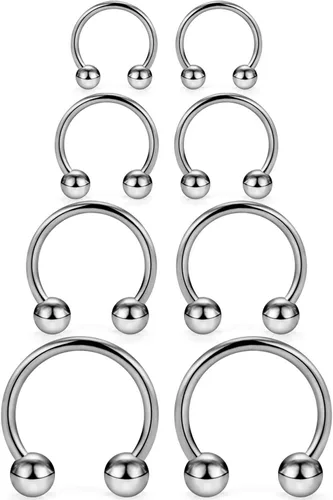 Miniatura 6 de SCERRING 2 – 8 anillos de nariz de titanio 16G G23 de herradura para tabique, hélix, daith, cartílago, tragus, pezón, ceja, cuerpo, piercing