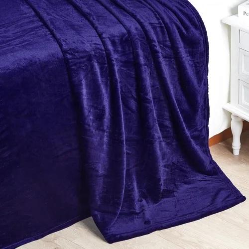 Miniatura 4 de Manta de cama individual de franela de color sólido con bolsa de almacenamiento, portátil, de lujo, suave, ligera, transpirable, para todas las Azul