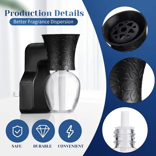 Miniatura 3 de Difusor enchufable de pared con 4 botellas vacías para esparcir aceites esenciales en el hogar, baño (negro)