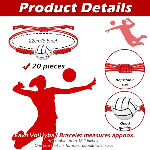 Miniatura 16 de 20 pulseras de voleibol ajustables, cuerda trenzada con dije de voleibol para niñas, mujeres, hombres, adolescentes, la mayoría de jugadores