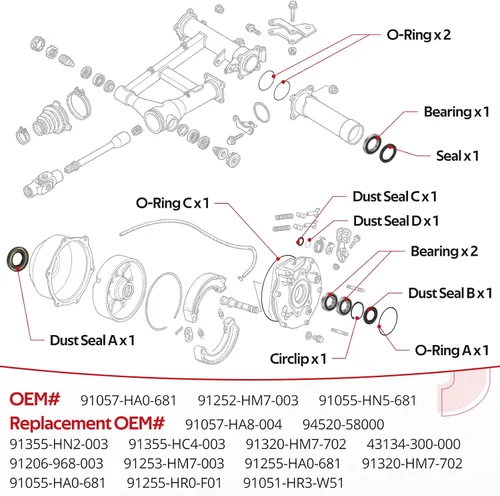 Miniatura 4 de JAVIK Kit de sellos de rodamientos de eje trasero izquierdo y tambor de freno para Honda Rancher 350 400 Foreman 400 450 500 Rubicon 500, OEM#
