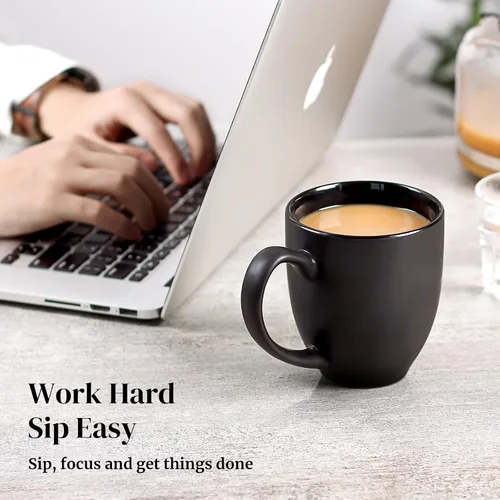 Miniatura 7 de DOWAN Tazas de café, juego de 6 tazas de café negras, tazas de café de cerámica de 16 onzas con asas grandes para hombres y mujeres, taza grande