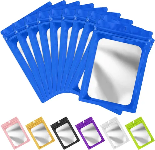 Miniatura 8 de FUNFERY - Paquete de 100 bolsas resellables de Mylar con ventana transparente esmerilada, bolsa con cremallera a prueba de olores