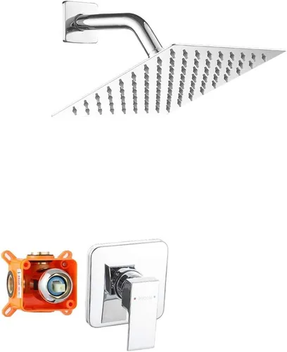 Miniatura 9 de Juego de llave de regadera dorada cepillada, sistema de regadera de lluvia para baño con cabezal de regadera de lluvia de acero inoxidable, kit