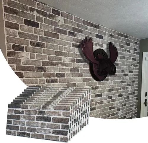 Miniatura 40 de Dundee Deco Paneles de pared 3D de ladrillo sintético, revestimiento de pared con aspecto de piedra roja, gris y marrón, espuma de poliestireno