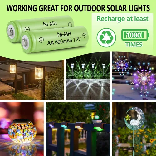 Miniatura 3 de Baterías recargables AA NIMH 600mAh 1.2V doble A para luces solares de jardín, césped, paisajismo, lámparas, farol, mandos a distancia, 16