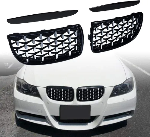 Miniatura 8 de Rejilla de Riñón Cromada con Malla Brillante en Negro Compatible con BMW 323i 325xi 330i 328i 328xi 335i 335xi E90 E91 Pre-LCI de 2005-2008