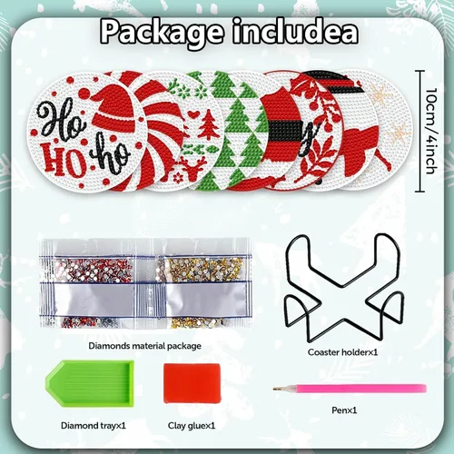Miniatura 2 de Denylo pro 8 Piezas Kits de Posavasos de Arte de Diamantes de Navidad con Soporte DIY Posavasos de Arte de Diamantes de Navidad para Adultos