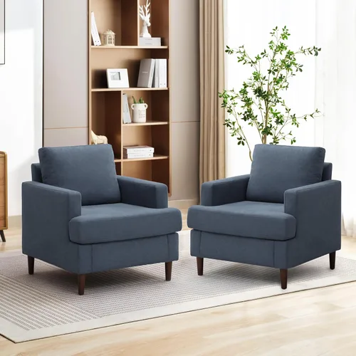 Miniatura 16 de Weture Silla de Acento Mid-Century, Sillón Moderno de Tela de Lino con Brazos para Sala de Estar, Cómodas Sillas de Acento Tapizadas de Lectura