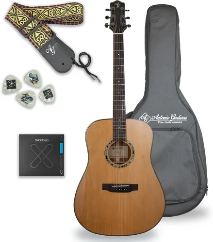 Miniatura 10 de Antonio Giuliani DN-3 Guitarra acústica de caoba con estuche de transporte y accesorios - Paquete completo de guitarra - Dreadnought