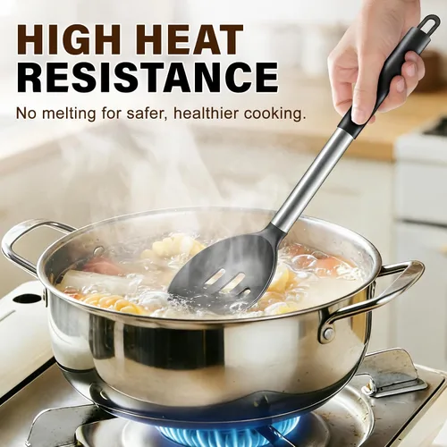 Miniatura 5 de Juego de utensilios de cocina de silicona, 5 piezas, herramientas de cocina resistentes al calor, incluye espátula sólida y ranurada, cuchara