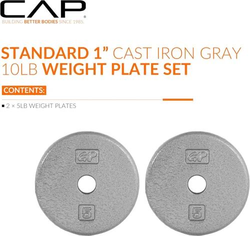 Miniatura 2 de CAP Barbell Placas de peso estándar de hierro fundido de 1 pulgada, individuales y juegos 1.25-50 libras Múltiples opciones Gris