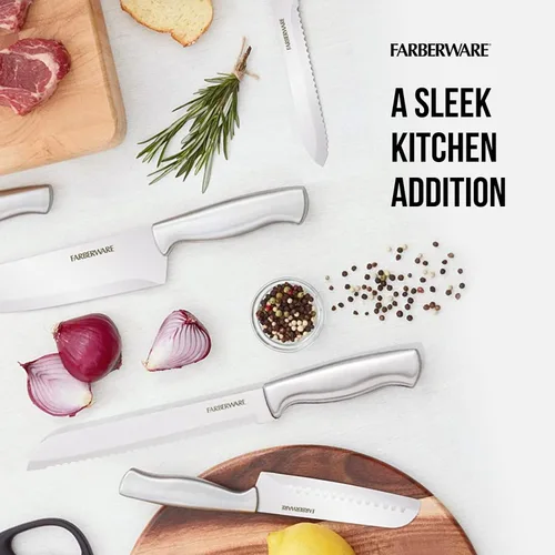 Miniatura 4 de Farberware EdgeKeeper - Juego de cuchillos de cocina de acero inoxidable estampado con bloque autoafilable, asas ergonómicas, se recomienda lavar a