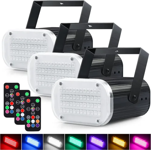 Luditek Paquete de 3 luces estroboscópicas LED de 48 LED para Halloween, luces de fiesta de discoteca activadas por sonido multicolor con control