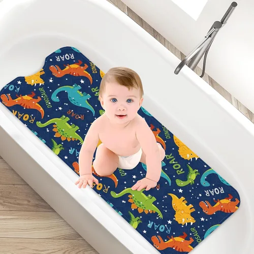 Miniatura 10 de Tapete de ducha para bañera de dinosaurio, selva, diseño tropical, caprichoso, antideslizante, extra largo, 40 x 16 pulgadas, lavable a máquina