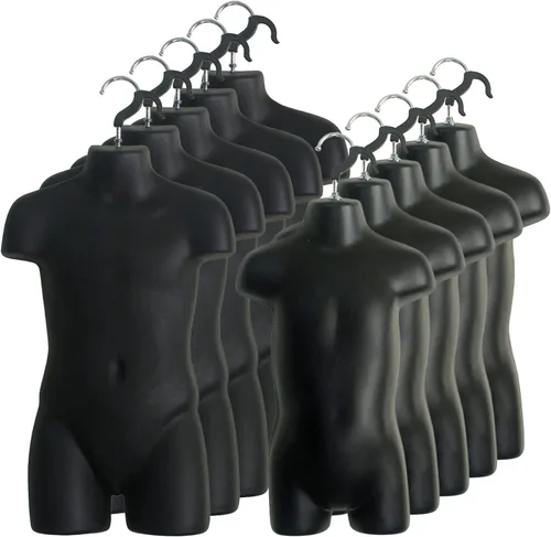 Miniatura 6 de Maniquí de inyección de plástico para torso y gancho para colgar en forma de torso para niños pequeños y niños (color negro, juego de 1)