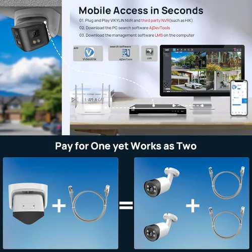 Miniatura 5 de Cámara de seguridad PoE de doble lente de 4MP para exteriores, gran angular panorámico de 180°, visión nocturna a color inteligente de doble luz
