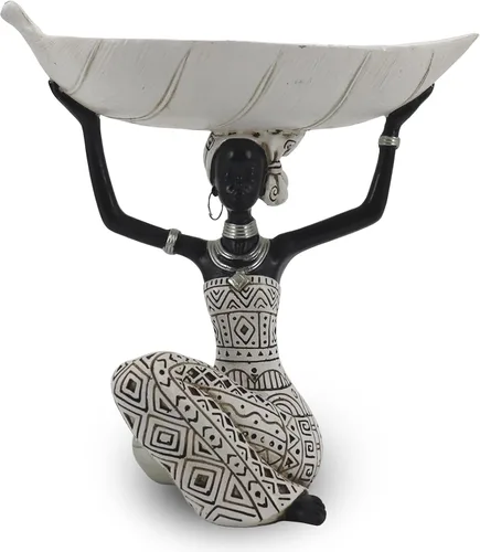Lescafita Estatua de Mujer Africana Sosteniendo un Tazón de Hoja Blanca, Figura de Resina Moderna Escultura, Decoración de Mesa Boho para la Sala de