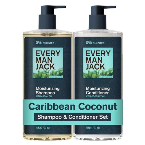 Every Man Jack Juego de champú y acondicionador para hombre, coco caribeño, sin sulfatos, fabricado con ingredientes hidratantes alimentados por
