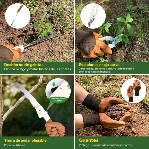 Miniatura 3 de MelonArt - Juego de herramientas de jardín, kit de 10 piezas de herramientas de mano de jardinería resistentes para mujeres, de aluminio con mango