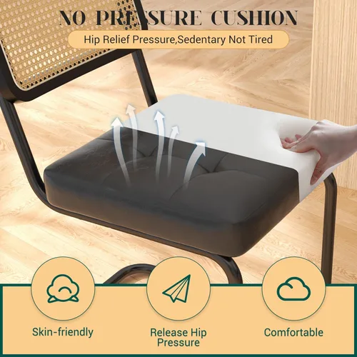 Miniatura 5 de KCC Juego de 2 sillas de comedor modernas de mediados de siglo, ratán de piel sintética, sillas auxiliares de comedor de cocina con patas de metal