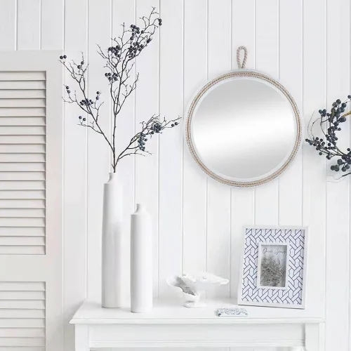Miniatura 5 de Espejo decorativo pequeño de 11.4 pulgadas, espejo colgante redondo para pared, espejo de cuerda náutica para baño, oficina, sala de estar, todas