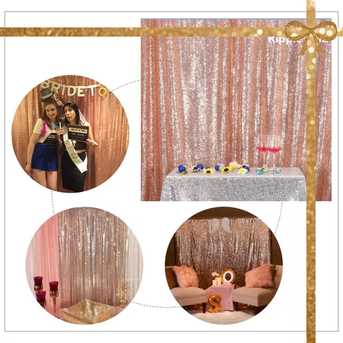 Miniatura 7 de Cortina de fondo de lentejuelas doradas y rosa de Juya Delight, 6 pies x 8 pies, cortina de fondo de purpurina para fiestas, Navidad, boda, Oro rosa