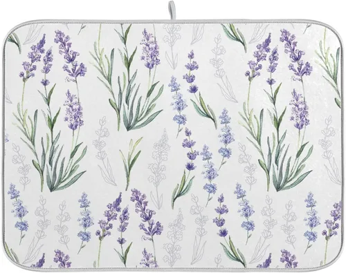 Miniatura 8 de Tapete de secado de platos de flores de fondo negro para encimera de cocina de 18 x 24 pulgadas, tapete de microfibra absorbente, tapete de secado