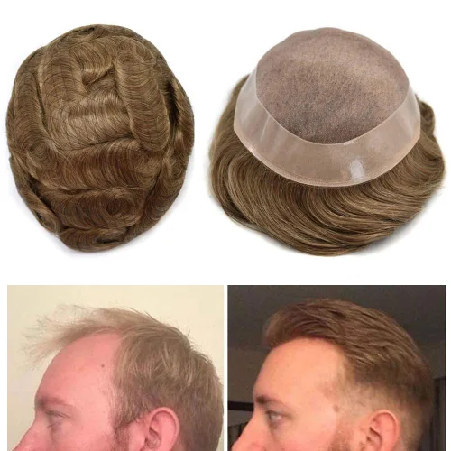 Miniatura 73 de Toupee Pieza de pelo para hombres Sistema de reemplazo de cabello Cabello humano real Mono Toupee fino para hombres Piezas de pelo Hombres Toupee