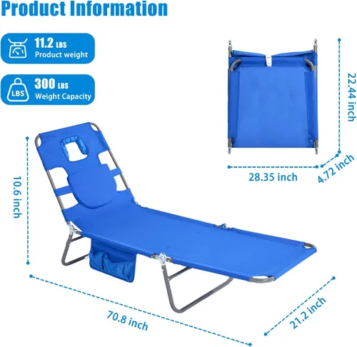 Miniatura 3 de SUNNYFEEL - Silla de bronceado plana con agujero boca abajo y ranuras para los brazos, silla de playa para tomar el sol, silla plegable de 5