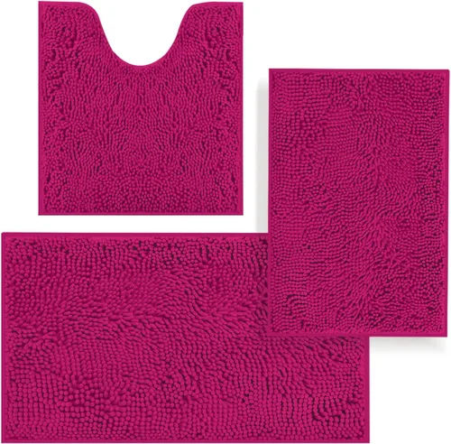 Miniatura 11 de Juego de alfombras de baño de 3 piezas, tapetes de baño para baño antideslizantes, alfombras de baño de felpilla gruesa, suaves y absorbentes, juego