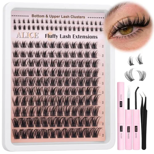 Miniatura 25 de Kit de extensión de pestañas DIY racimos de pestañas D-Curly voluminosos, pestañas individuales, kit de extensión de pestañas con herramienta