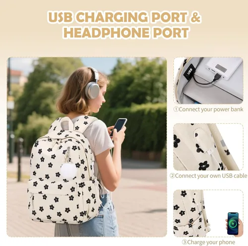 Miniatura 4 de Mochila 20, Beige flor, Grande, Mochila