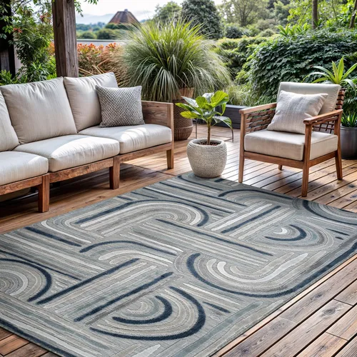 Miniatura 55 de CAMILSON Alfombra para Interiores y Exteriores, Alfombras de Área Azules 5x7 con Hojas Tropicales Botánicas para Patios Interiores y Exteriores