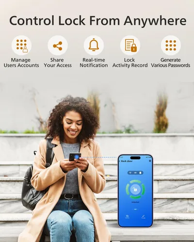 Miniatura 4 de Philips Cerradura de puerta inteligente WiFi con asa, juego de cerradura de puerta delantera Wi-Fi, juego de manijas de bloqueo de huellas