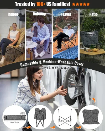 Miniatura 7 de KingCamp Silla de mariposa XL de gran tamaño para adultos, sillas de campamento acolchadas plegables cómodas, 300 libras, resistente con respaldo