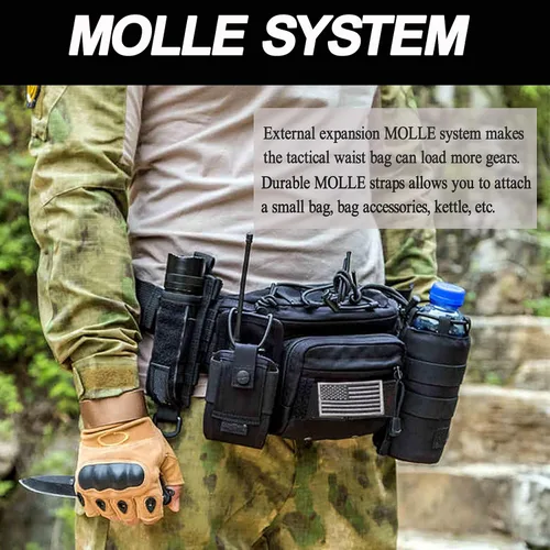 Miniatura 6 de Riñonera táctica, bolsa de cintura militar con cinturón de cadera, bolsas de utilidad para senderismo, escalada, pesca al aire libre con parche de 1