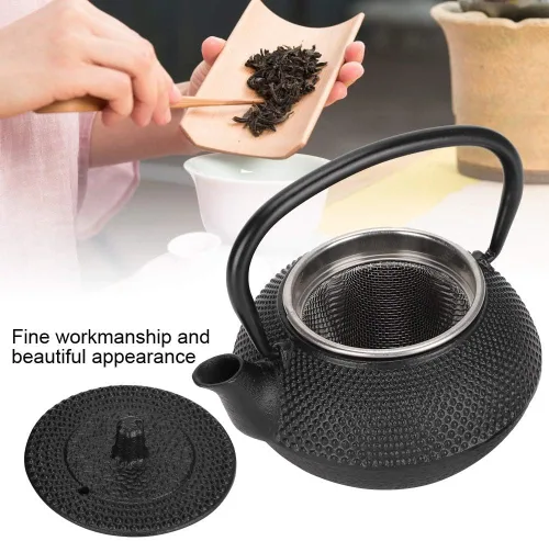 Miniatura 5 de Tetera de hierro fundido 0.3L para uso doméstico con colador, caldera de té de estilo japonés para té de hojas sueltas, tetera pequeña para casa