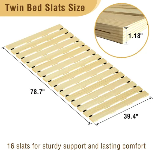 Miniatura 2 de Tapete de tatami japonés, madera maciza sin nudos, listones enrollables, placa de cama con 2 correas de almacenamiento, a prueba de humedad