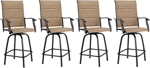 Miniatura 11 de Juego de 4 taburetes de bar para exterior de MFSTUDIO, sillas giratorias de patio con altura de barra, barras de bar de patio con respaldo alto