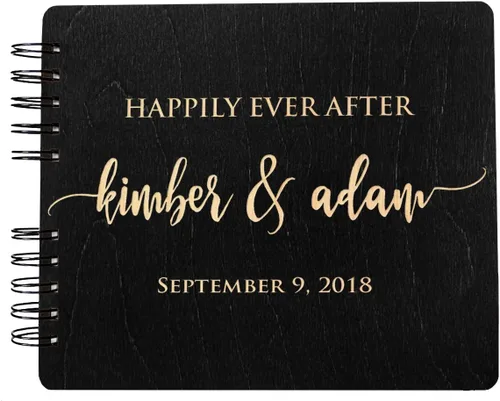 Miniatura 11 de Libros de invitados de boda de madera personalizados (11 x 8.5 pulgadas, tinte de madera de roble) con encanto rústico, álbum de fotos instantáneas