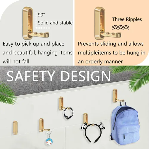 Miniatura 5 de 4 piezas de ganchos de pared dorados plegables, ganchos de pared plegables de aleación de zinc resistentes, ganchos de abrigo ocultos plegables